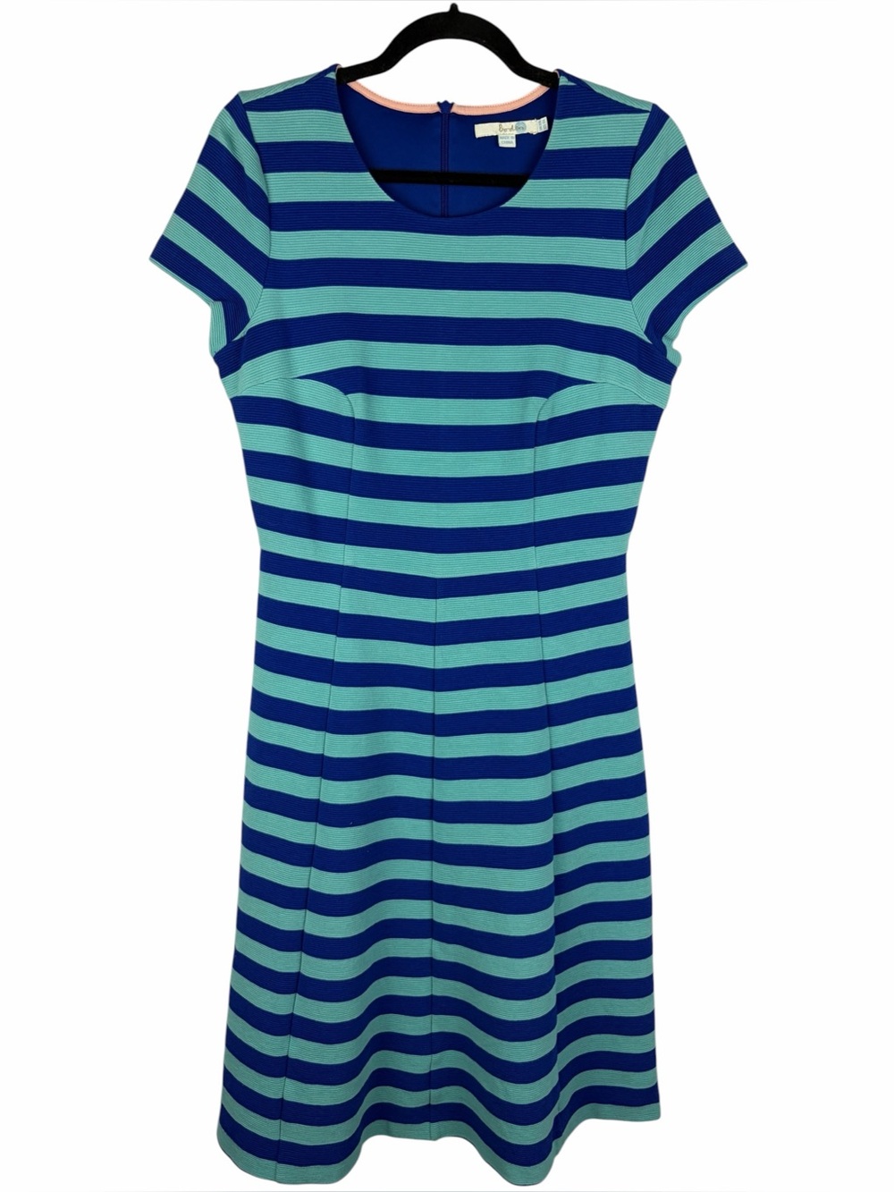 Boden Blue Aqua Striped Fit & Flare Dress Short Sleeve UK 10 US 6